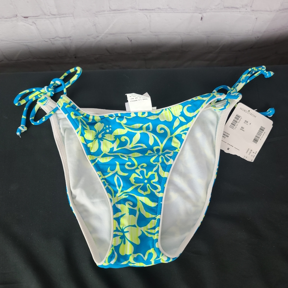 Roxy Quicksilver Bikini Bottom Side Tie. Blue and Yellow. Sz M